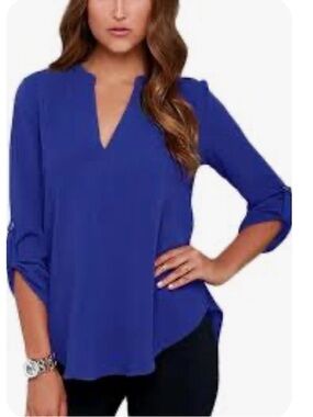 White House Black Market Cobalt V-Neck 3/4 Sleeve Blouse